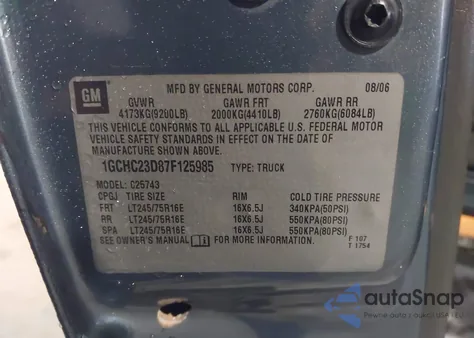 2007 Chevrolet Silverado 2500Hd Classic Lt1 from USA, damaged, VIN 1GCHC23D87F125985